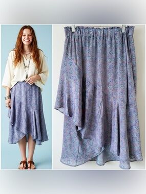 Sissel Edelbo Silk Upcycled Sari Asymmetrical Midi Skirt Sz M/L Lavender Paisley